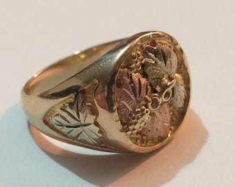 Large Round Black Hills Gold Ring