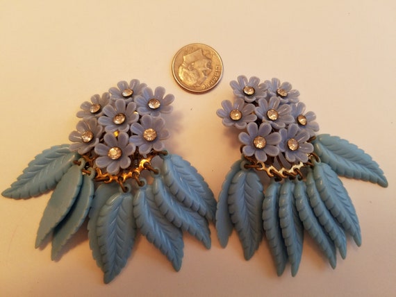 Mariam Haskel, Fancy Vintage Blue Lucite Earrings - image 1