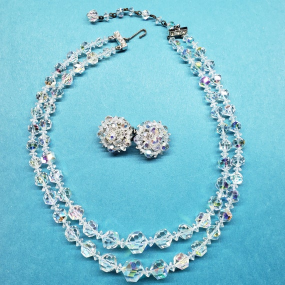 Aurora Borealis Crystal Necklace and Earring set - image 1