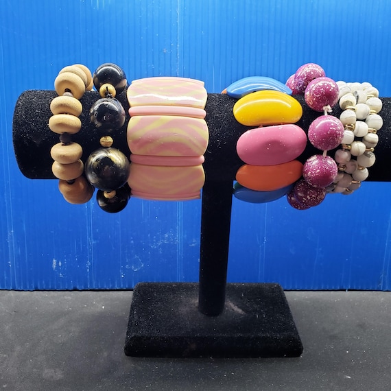 Vintage Stretch Bracelets, 40s-50s Lucite, Wood, … - image 2