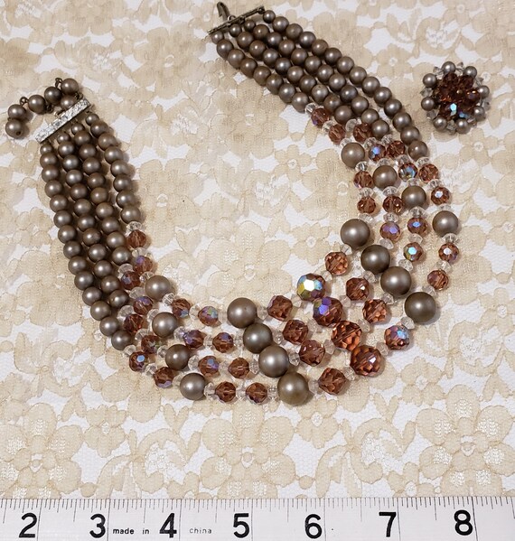 Gray and goldish-brown Crystal Necklace