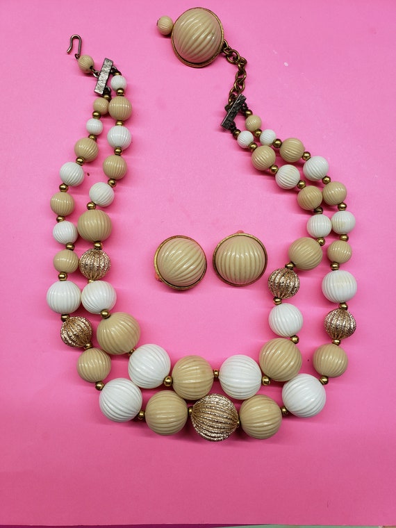 Soft Beige Two Strand Vintage Necklace - image 1