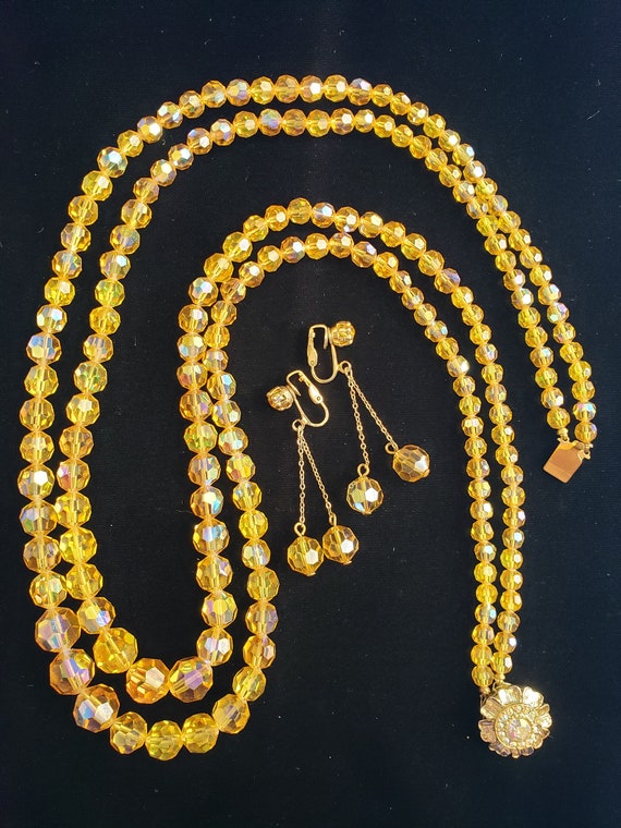 Gold Crystal Bead Necklace Set Gem