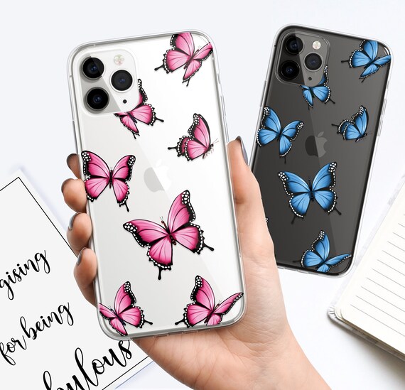 Butterfly Phone Case Pastel Blue Pink Floral Cute Custom Clear Etsy