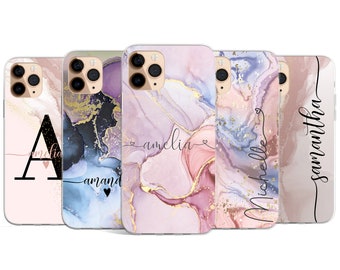 Personalised phone case initials Name Marble Custom cover for Samsung & iPhone 11 12 6 7 8 X XS Max XR Pro Plus