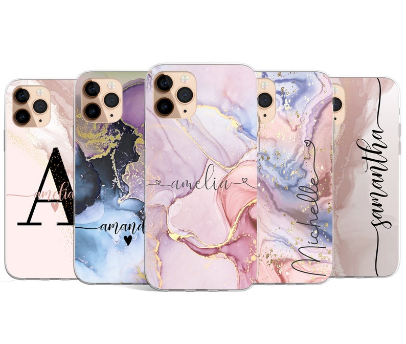 Personalised phone case initials Name Marble Custom cover for Samsung & iPhone 11 12 6 7 8 X XS Max XR Pro Plus 