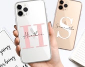 Personalised Phone Case Block initials Name Black White Pink Custom Soft Gel TPU cover for Samsung iPhone 11 6 7 8 X XS Max XR Pro Plus