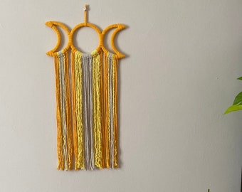 Yellow Triple Moon Goddess Wall Hanging: Wiccan Decor