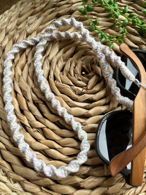 Pastel Macrame Sunglasses Chain: Recycled Cotton Glasses Lanyard