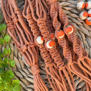 Macrame Plant Hanger: Terracotta Recycled Cotton with Pumpkin Beads