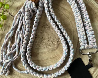 Pastel Cotton Adjustable Crossbody Phone Strap with Universal Tether