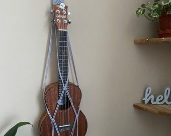 Grey Macrame Ukulele Hanger: Boho Music Room Decor