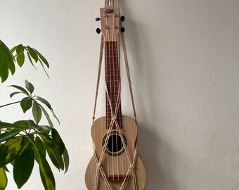 Taupe macrame ukulele hanger, music home decor, boho living room wall decor, eco friendly gifts for music lover, wall mount, ukulele sling