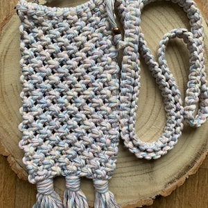 Sac à bandoulière pour téléphone portable en coton recyclé fait main : sac de voyage arc-en-ciel pastel
