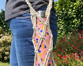 Natural water bottle holder,bottle bag,hip bag,sling bag,dog walking bag,flask holder,bottle holder with strap,crossbody bag,vegan bag