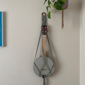 Sage Green Banjolele Hanger: Handmade Recycled Cotton Wall Mount