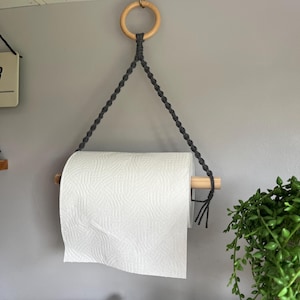 Handmade Grey Cotton Kitchen Roll Holder: Hanging Paper Towel Rack