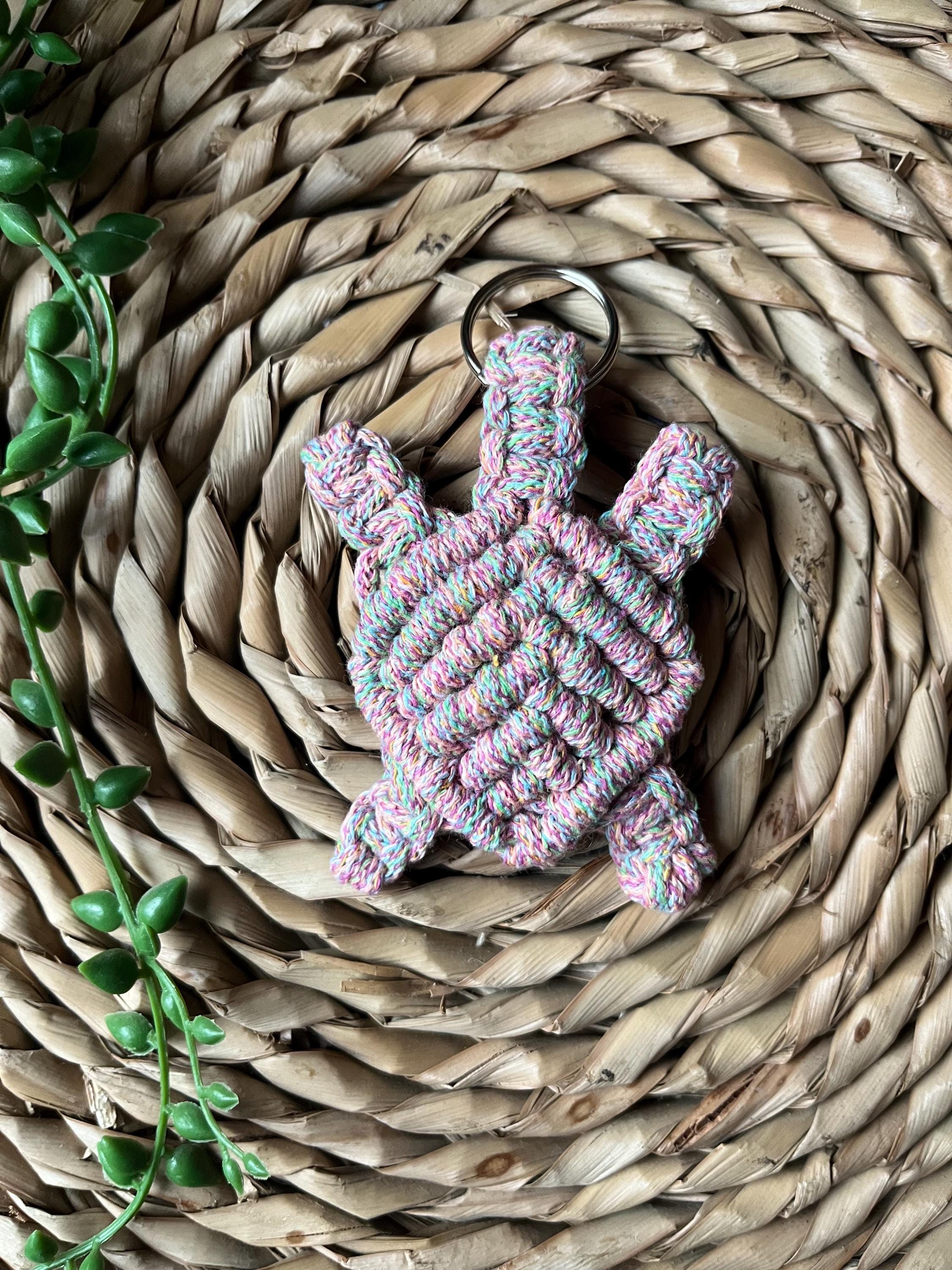Macrame Turtle Keychain: Rainbow Cotton Animal Keyring - Etsy