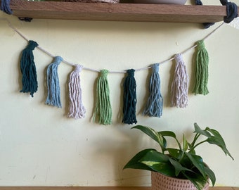 Tassel garland green, garland hanging bunting decor for nursery, nursery hanging wall decor items neutral, baby shower decorations boy