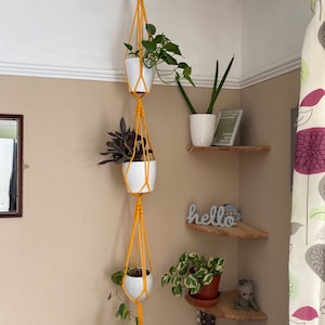 Macrame triple plant hanger, large planter, plant accessories indoor, boho plant hanger decor, houseplant decor accessories