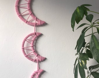 Pink Triple Moon Macramé Wall Hanging | Boho Celestial Decor
