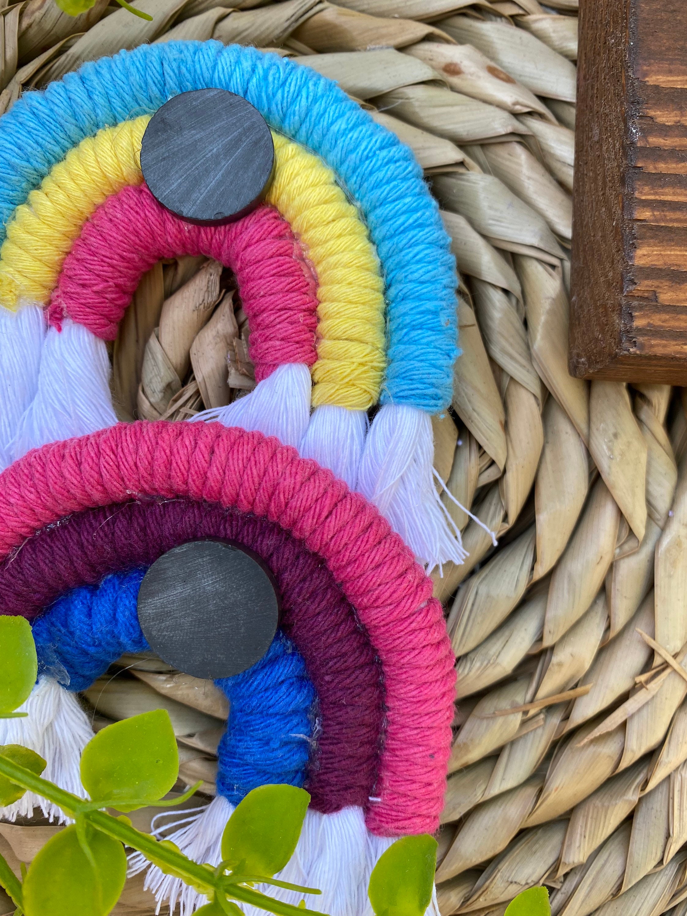 Macrame Rainbow Fridge Magnets with wooden beads for Essential Oil