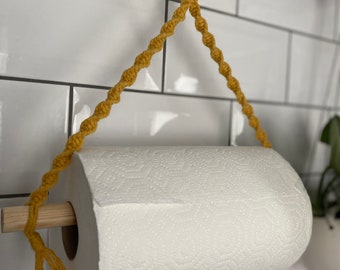 Mustard Macrame Paper Towel Holder: Boho Kitchen Decor