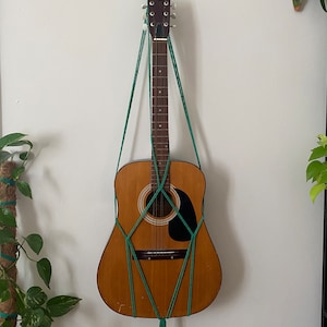 Handmade Green Macrame Guitar Hanger: Acoustic Guitar Wall Mount