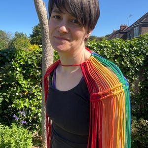 Rainbow Macrame Shoulder Epaulette: Recycled Cotton Boho Festival Accessory