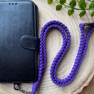 Purple macrame phone Lanyard, Phone tether,universal phone holder, phone chain strap, hands free phone accessories,mobile phone fashion