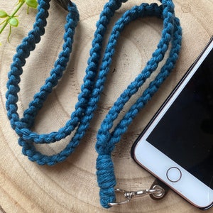 Petrol blue macrame phone Lanyard, Phone tether,universal phone holder, phone chain strap, hands free phone accessories,mobile phone fashion