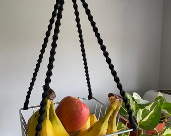 Black fruit veg hanging produce storage basket, kitchen space saver, farmhouse kitchen decor, hanging basket, kitchen storage