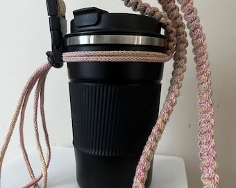 Handmade Macrame Coffee Cup Holder: Adjustable Drink Carrier
