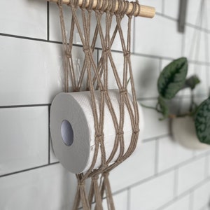 Taupe Macrame Toilet Roll Holder: Wall Hanging Bathroom Storage