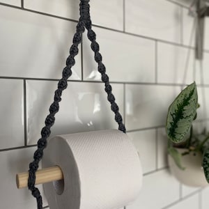 Dark Grey Macrame Toilet Paper Holder: Boho Bathroom Decor