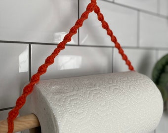 Orange kitchen paper towel holder, kitchen roll holder wooden, boho farmhouse cottage decor, new home gift for friend