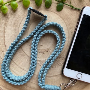 Blue Macrame Phone Lanyard: Hands-Free Phone Tether