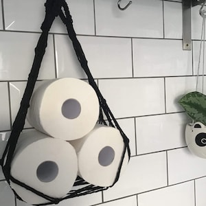 Black Macrame Toilet Roll Holder: Hanging Bathroom Storage