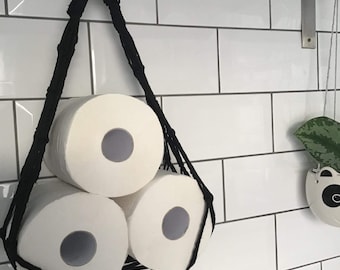 Black toilet roll holder hammock, toilet paper holder, bathroom storage, toilet roll storage,bathroom accessories, bathroom toilet decor