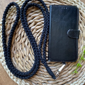 Handmade Black Recycled Cotton Crossbody Phone Strap