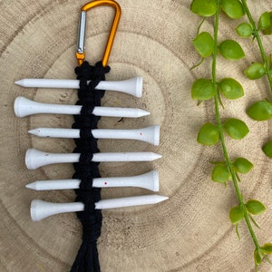 Support pour tee de golf en macramé fait main : accessoire de sac en coton recyclé noir