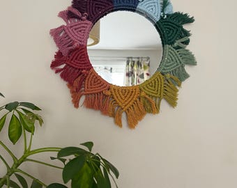 Rainbow Mandala Mirror: Boho Wall Decor with Recycled Cotton