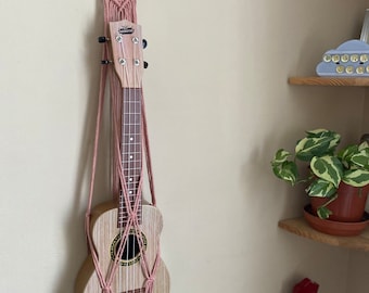 Blush Macrame Ukulele Hanger: Boho Music Room Decor