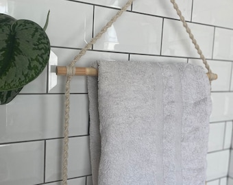 Macrame Double Towel Holder: Recycled Cotton Coastal Decor