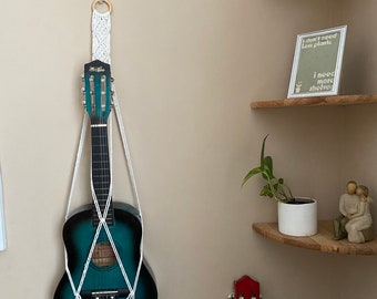 Children’s 1/4 guitar holder, macrame instrument hanger, guitar strap, guitar stand, guitar storage, guitar gift, guitar wall mount
