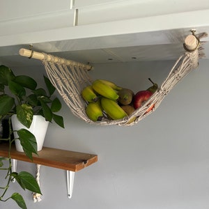 Handmade Taupe Fruit Hammock: Recycled Cotton Under Cabinet Storage