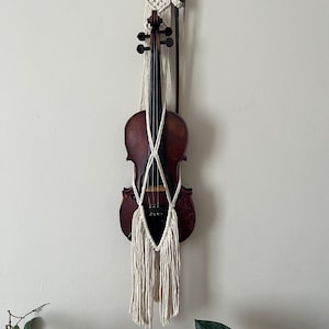 Macrame Violin Hanger: Boho Violin Wall Mount, Recycled Cotton