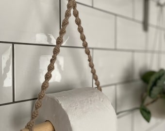 Handmade Beige Macrame Toilet Roll Holder: Eco-Friendly Bathroom Decor
