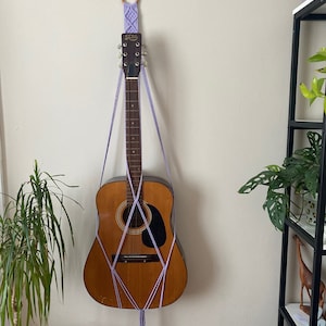Lilac Macrame Guitar Wall Mount: Boho Home Decor