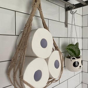Taupe Macrame Toilet Roll Holder: Boho Bathroom Storage